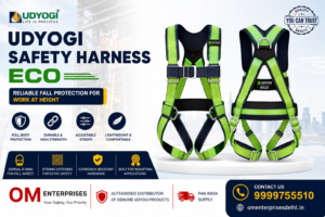 Udyogi Safety Harness ECO full body safety harness supplied by Om Enterprises for industrial fall protection across India.