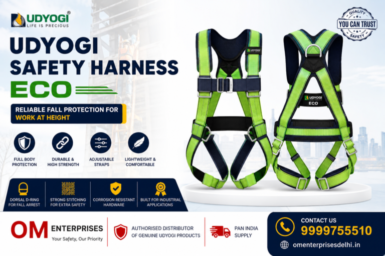 Udyogi Safety Harness ECO full body safety harness supplied by Om Enterprises for industrial fall protection across India.